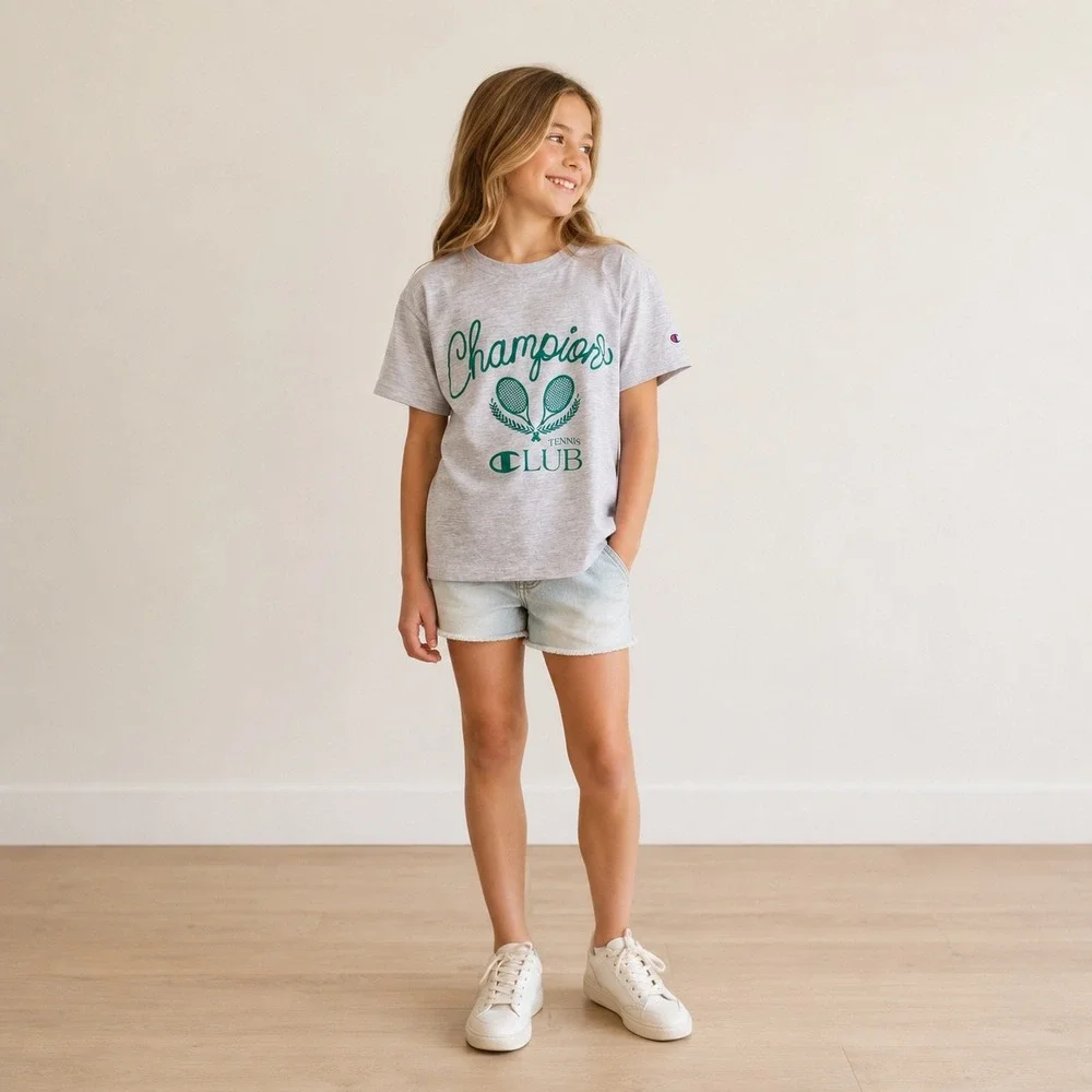 Champion Kids Gray Tennis Club Graphic T-Shirt XL 16 Short Sleeve Crewneck Tee